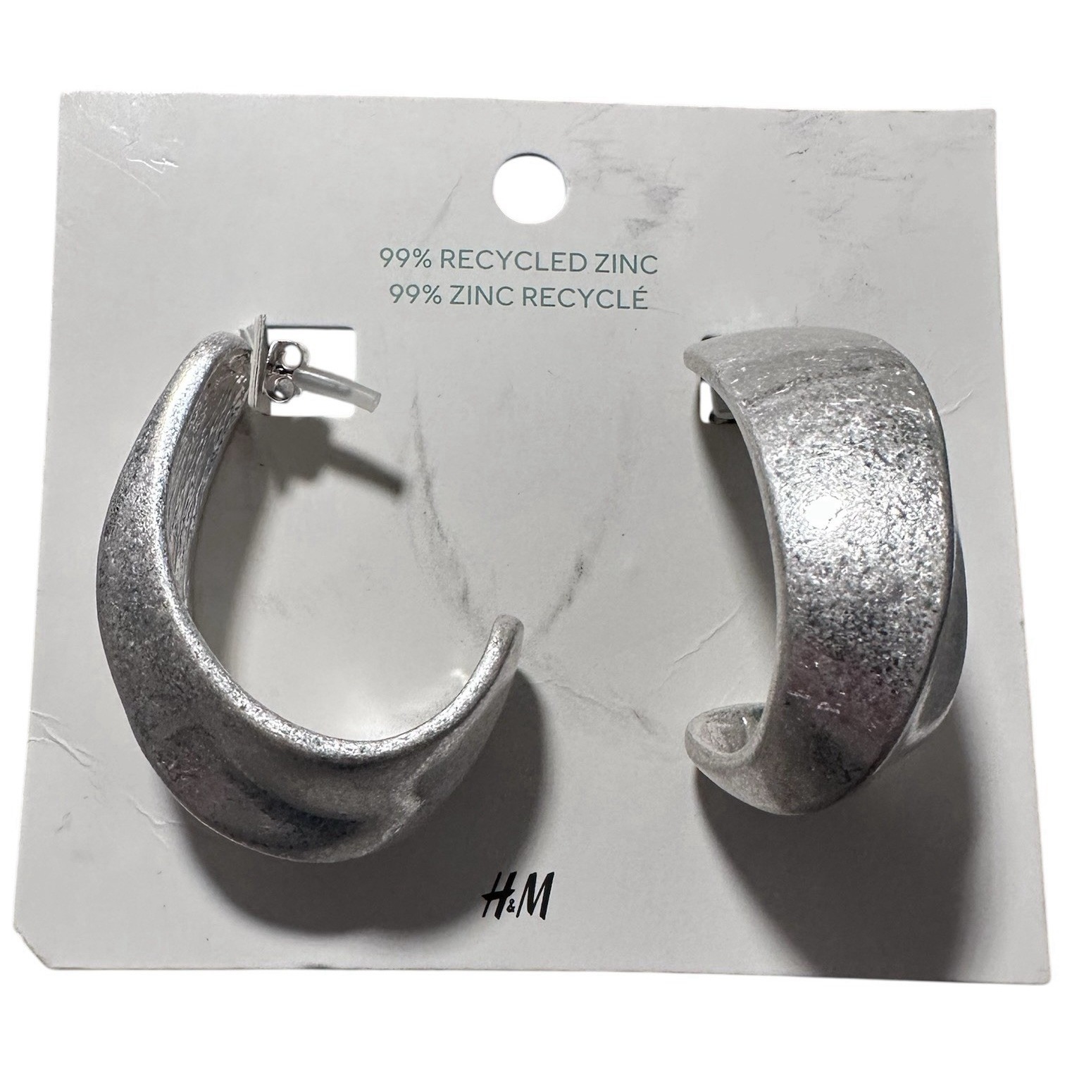 607 HM Silver Asymmetric Hoop Large Earrings New 16$